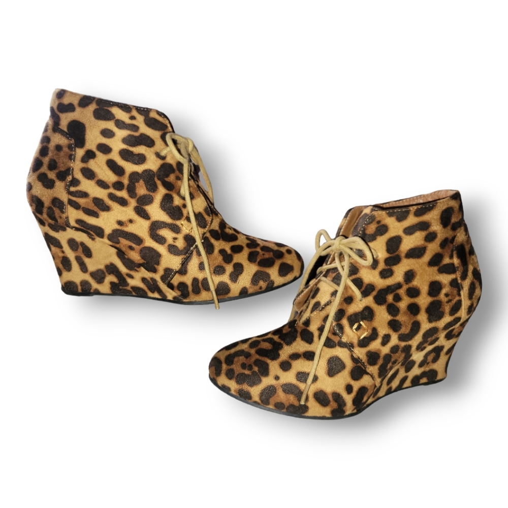 YoKi Leopard Print Wedge Bootie